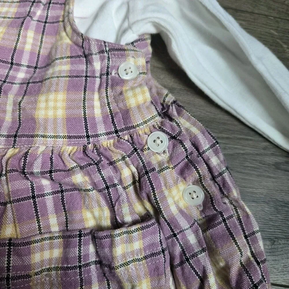 VTG Baby Gap Plaid Pinafore & Pointelle Top Set 18-24 Months Purple 2pc 90s Y2K